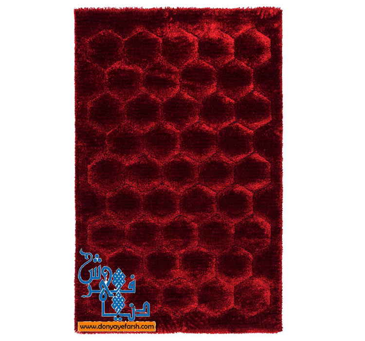 فرش ماشینی شگی دنیای فرش طرح لانه زنبوری قرمز  - فرش کاشان